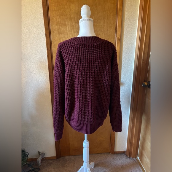Zenana Outfitters Maroon Button-Up Waffle Knit Cardigan - Picture 4 of 6